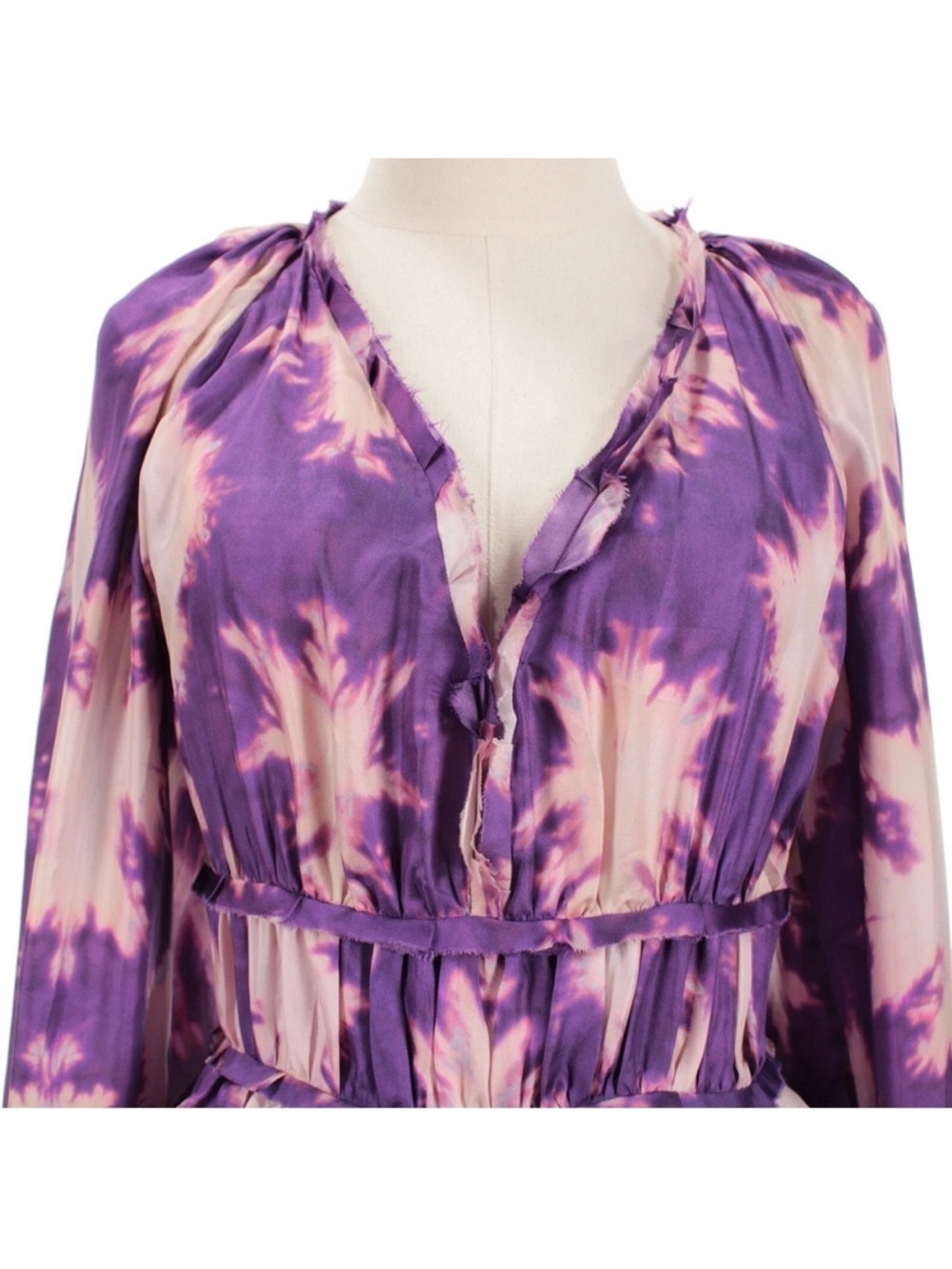 Ulla Johnson Emery Silk Ruffle Long Sleeve Mini Dress Purple Cassis Blur 0 NWOT - Picture 8 of 15
